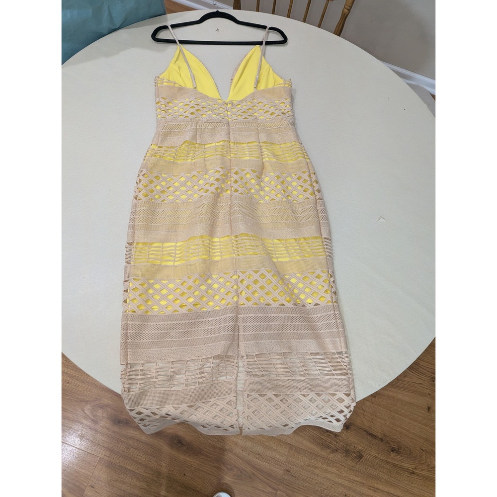 ASOS Tall Lattice Crochet Midi Dress Womens 12 Yellow Beige V-Neck NWT Summer - Picture 8 of 9